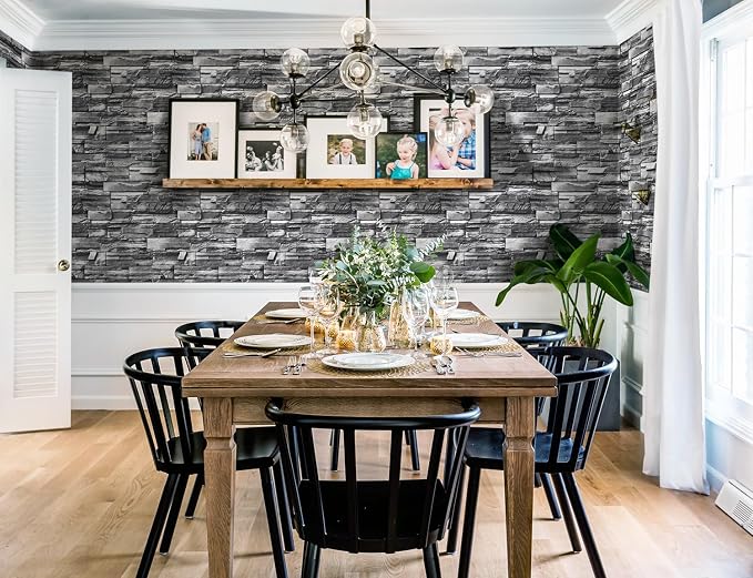 Timeet Brick Stone Wallpaper Peel and Stick Wallpaper Faux Stone Contact Paper 17.3"x118.1" Brick Self Adhesive Removable Wall Paper for Bedroom Living Room Wall Decor - Image 2