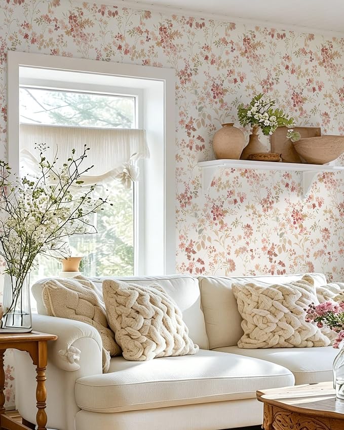 Dimoon Boho Peel and Stick Wallpaper Pink Floral Contact Paper 17.3x78.7in |Vintage Flower Leaf Botanical Renter Friendly Removable Self Adhesive Stick on Wall Paper Decor for Bathroom Bedroom Vinyl - Image 4