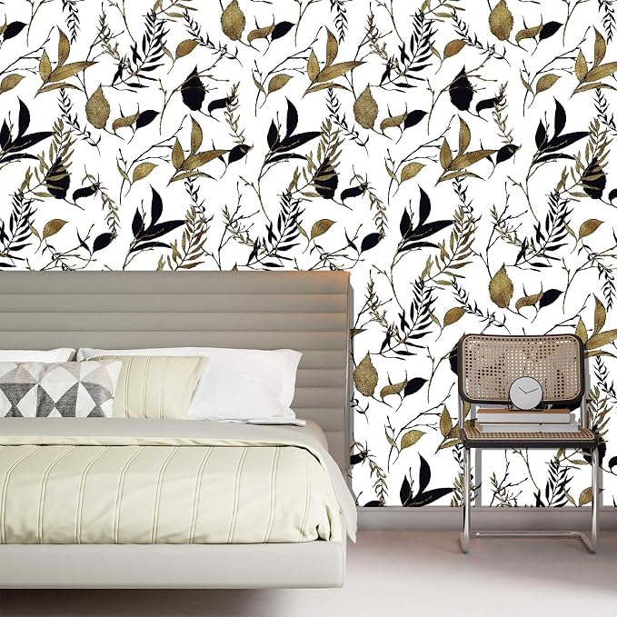Black and Brown Leaf Peel and Stick Wallpaper 17.7in x 88.5in | Self-adhesive vintage removable thick waterproof wall covering for bathroom and accent walls - Image 2