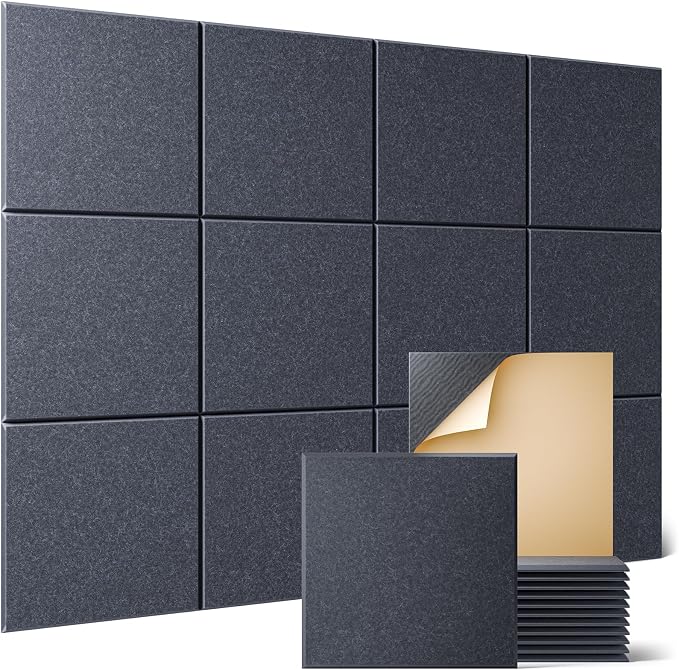 Sonicism 12 Pack Acoustic Wall Panels with Self-Adhesive, 12" X 12" X 0.4" Sound Proof Foam Panels, Decorative Soundproof Wall Panels, Sound Proof Absorbing Tiles for Home & Offices, Moonlight Gray by Sonicism