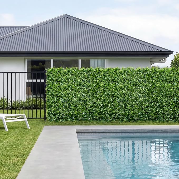 VEVOR Artificial Plant Wall, 12PCS 20 x 20 in Artificial Boxwood Panels, Sun Protection Greenery Backdrop Privacy Hedge Fence, Fake Grass Screen for Wedding, Indoor, Outdoor Garden, Backyard,Ferns - Image 8