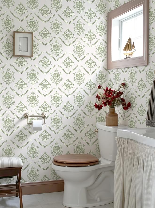 Ismoon Boho Floral Peel and Stick Wallpaper Sage Green for Vintage Bedroom | Renter Friendly Self Adhesive Removable Textured Contact Paper Botanical Wall Paper Vinyl for Bathroom Decor 17.3in X 32.8ft - Image 5