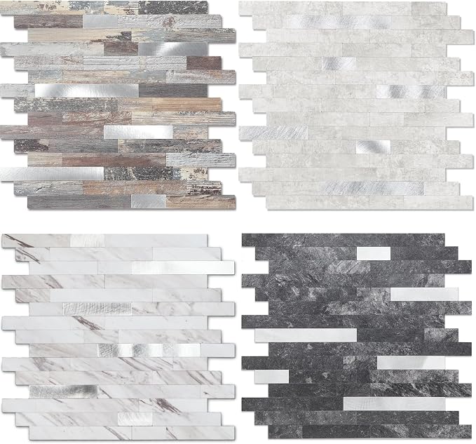 5 - Sheet Peel and Stick Backsplash Wall Tile, PVC Kitchen Backsplash, Stick on Tiles for Backsplash Kitchen (12'' X 12'', Beige Rocks + Rose Gold) - Image 4