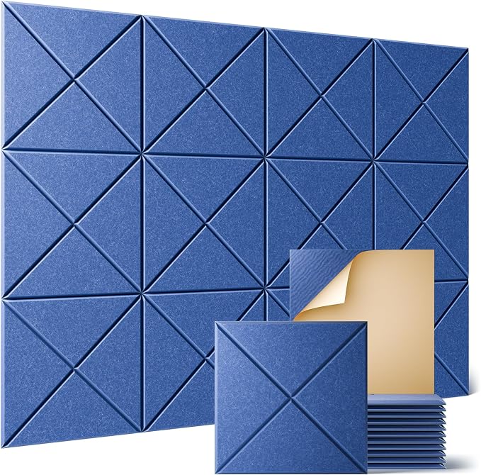 Sonicism 12 Pack X-Lined Acoustic Panels with Self-Adhesive, 12"X 12"X 0.4" Sound Proof Foam Panels, Decorative Soundproof Wall Panels, Sound Absorbing Tile for Home & Offices, Cerulean Blue by Sonicism