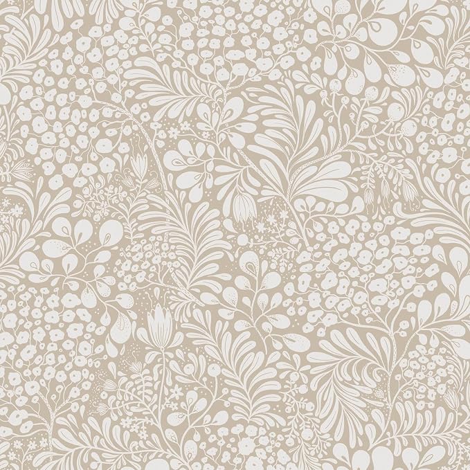Heroad Peel and Stick Wallpaper Boho Beige Contact Paper 17.3''x196'' Floral Wall Paper Removable Self Adhesive Wallpaper for Cabinet Bedroom Living Room Entryway Walls Bathroom Waterproof Vinyl Roll by HeroadBrand