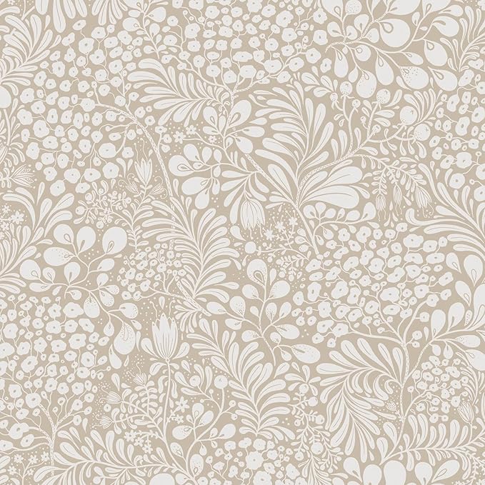 Heroad Peel and Stick Wallpaper Boho Beige Contact Paper Floral Wall Paper Removable Self Adhesive Wallpaper for Cabinet Bedroom Living Room Entryway Walls Bathroom Waterproof Vinyl Roll 17.3''x78.7'' by HeroadBrand