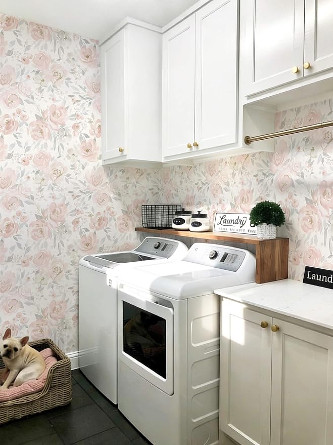 Heroad Peel and Stick Wallpaper Floral Wallpaper Pink Flower Contact Paper Rose Removable Self-Adhesive Wall Paper for Cabinets Bedroom Bathroom Stick on Walls Papel Tapiz para Pared 17.3''x78.7'' - Image 8
