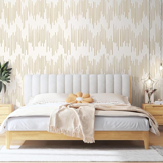 WENMER Beige Wallpaper, Modern Peel and Stick Wallpaper, Striped Wall Paper, 17.7''×394'' Beige Geometric Wall Paper for Bathroom Cabinets Kitchen - Image 3