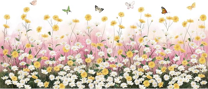 2 Sheets Yellow Daisies Flowers Wall Decals Small Fresh White Chrysanthemum Wall Stickers Pink Gypsophila Wall Art Murals for Baby Kids Girls Bedroom Living Room Corners Skirting Lines Waist Lines - Image 9