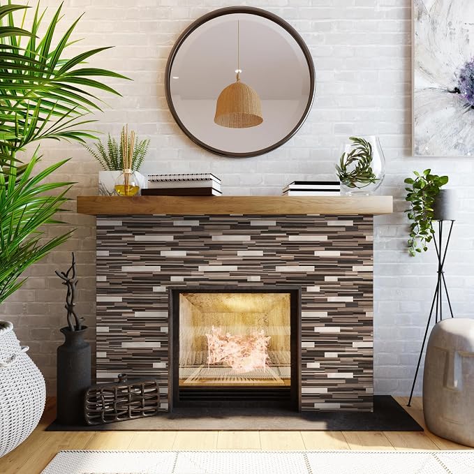 Yipscazo 1 Sheet Peel and Stick Stone Metal Tile Backsplash, Stick on Tiles for Backsplash Kitchen, Bathroom, Laundry Room, Camper, Fireplace (12'' X 12'', Brown Wood) - Image 3