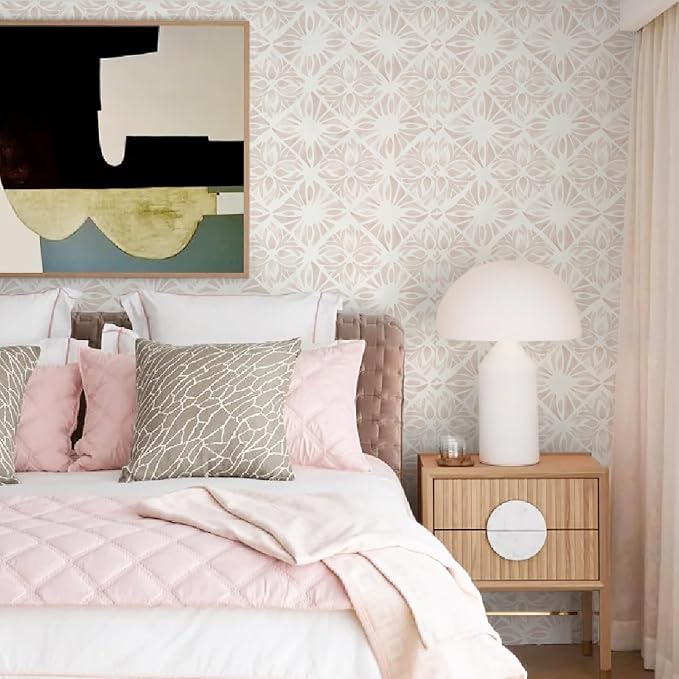 Geometric Peel and Stick Wallpaper boho78.7 x17.3 White and Pink Wallpaper White Contact Paper Removable Wall Paper for Bedroom Waterproof Removable Shelf Liner Decal Vinyl Roll - Image 6