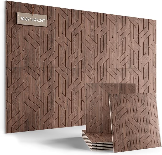Fluxynara 6-Pack Large Felt Bulletin Board, Walnut Artistic | 70.87" x 47.24" Cork Board Alternative, Acoustic Wall Panels with 60 Adhesive Tabs for Recording Studios and Home Offices by FLUXYNARA