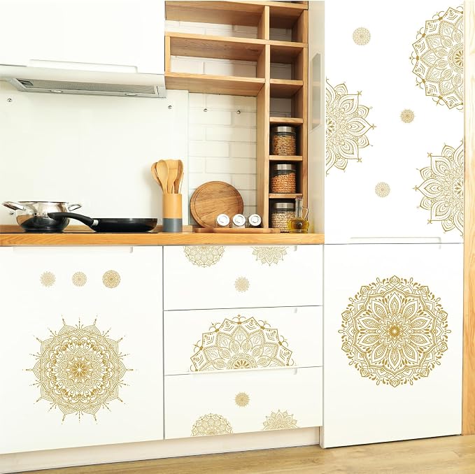 Large Mandala Wall Sticker Peel and Stick Boho Lotus Flower Wall Stickers Decor Mandala Floral Window Decals Clings Headboard Gold Mandala Wall Art Decal for Bedroom Living Room Yoga Decoration - Image 8