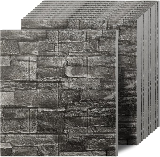 GrGreymond Faux Brick Wall Panels, 40 PCS, Grey | 3D Wall Panels Peel and Stick, XPE Foam 3D Wallpaper, Self-Adhesive Faux Stone Wall Panels for Bedroom, Stairs, Kitchen by Greymond