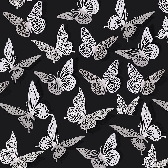 SAOROPEB 3D Butterfly Wall Decor 48 Pcs Pearl White Butterfly Decorations | 4 Styles 3 Sizes, Birthday Decorations Butterfly Party Decorations Butterfly Cake Decorations-Removable Butterfly Stickers by SAOROPEB