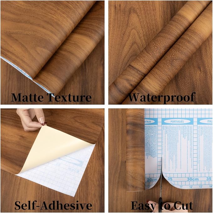 Wood Peel and Stick Wallpaper, Contact Paper for Classroom Home Decor | 17.7"x118" Removable Self-Adhesive Walnut Wood Plank Film, Farmhouse Decor for Bulletin Board Desk Cabinet & Home Renovation - Image 2