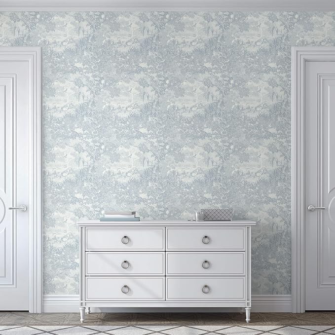 Ismoon Vintage Wallpaper Peel and Stick Blue Neutral Wallpaper 17.3in x16.4ft Forest Animals Contact Paper for Bedroom Thicken Waterproof Self-Adhesive Wall Paper Removable Renter Friendly Vinyl - Image 3