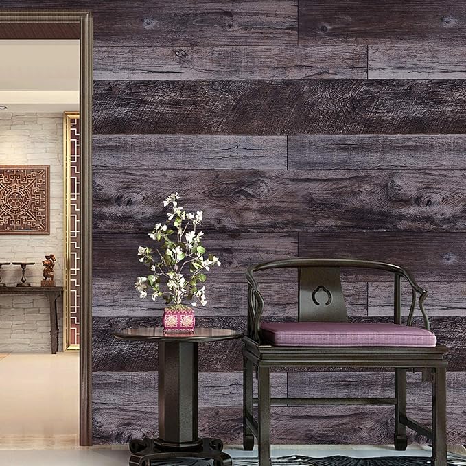 WENMER 17.71" x 394" Grey Wood Peel and Stick Shiplap Self Adhesive Wallpaper - Plank Wallpaper for Countertop, Cabinet, Shelf, Drawer, Wall, Door - Image 4