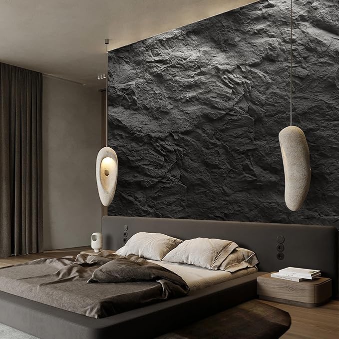 KASARO 3D Faux Stone PU Wall Panels, 4 Pack Cement Texture Black | Thicker PU wainscoting panels with realistic stone texture for accent walls, home & office decor, easy install, 43.3" x 23.6" - Image 2