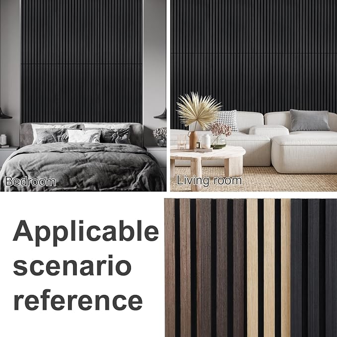 Wood Panels for Wall Acoustic Slat Wall Panels 4-Piece 47.2"×23.6" 3D Fluted Sound Absorbing Panel for Interior Wall Decor and Ceiling - Black - Image 6