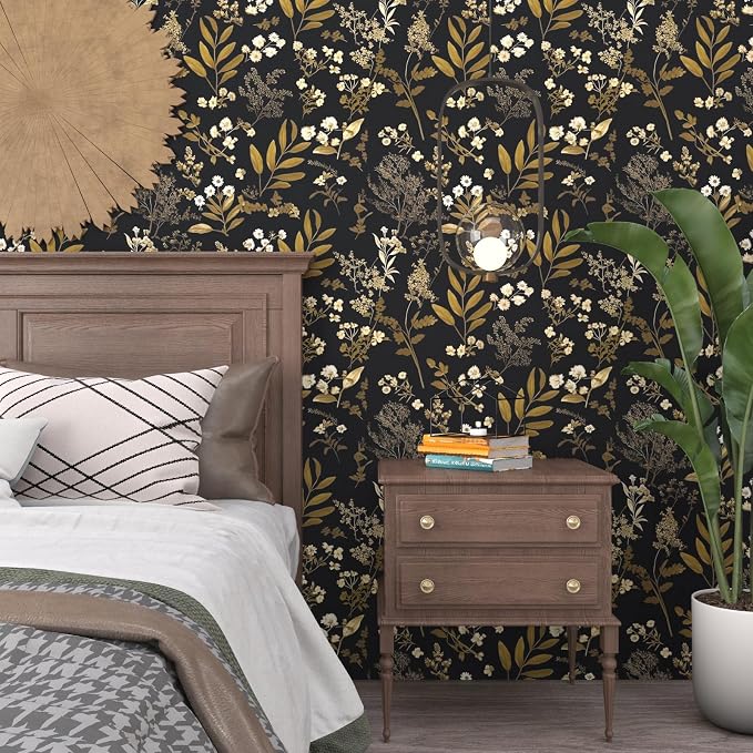 Laatse Vintage Floral Peel and Stick Wallpaper 17.5'' x 197'', Black Gold | Self Adhesive/Removable/Waterproof/Thick Vinyl Contact Paper for Bathroom Bedroom Shelf Cabinet Drawer,Prepasted,Easy Peel - Image 6