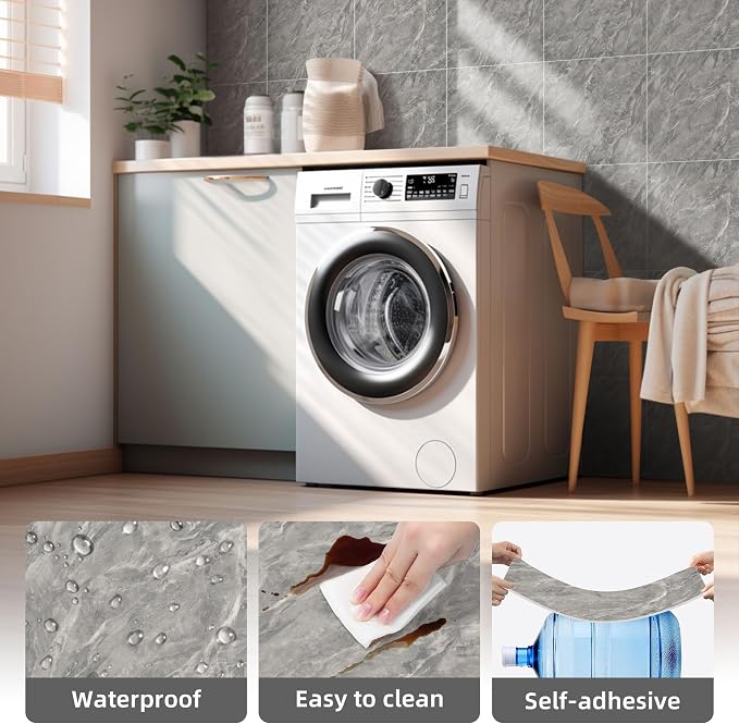 Vieshful 20pcs Peel and Stick Backsplash Tile，12"x12" Self Adhesive Marble Tile for Wall, PVC Waterproof Shower Wall Panels, Back Splash Stick on Tiles for Kitchen Bathroom Living Room, Not Real Tile - Image 5