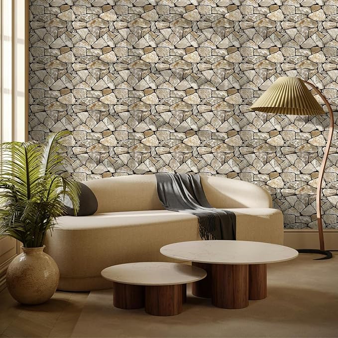 Commomy Faux Stone Peel and Stick 3D Wall Panels 10 Pcs 11.8" x 11.8" | Ultralight Thin PVC Printable Faux Rock Wall Covering Decorative Tiles for Living Room,Fireplace(Covers 9.7 sq.ft) - Image 2
