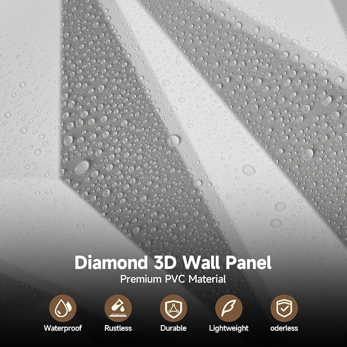 INMOZATA 3D Wall Panels, Diamond Textured PVC Accent Wall Panels | 33-Pack 12" x 12" PVC Decorative Wall Panels for Interior Wall Decor, TV Gaming Living Room, Bedroom Background, White - Image 4