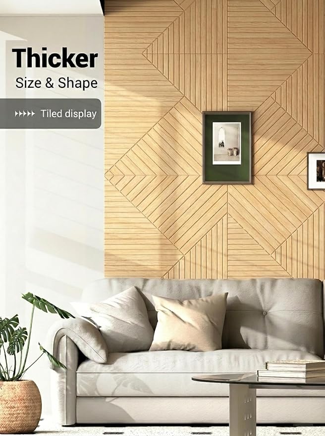 6 Pack UV Wood Texture Grooved Acoustic Wall Panels | 23.6×23.6 Inch Self-Adhesive Decor Wall Art, Total Size 70.8×47.2 Inches for Theater Living Room Office - Image 4