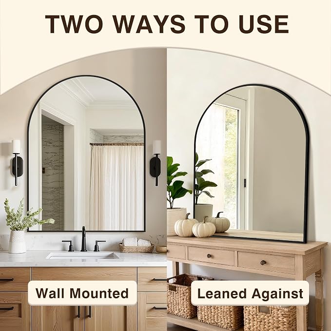 Arched Bathroom Vanity Mirror for Over Sink, 40”x30”, Black - Image 6