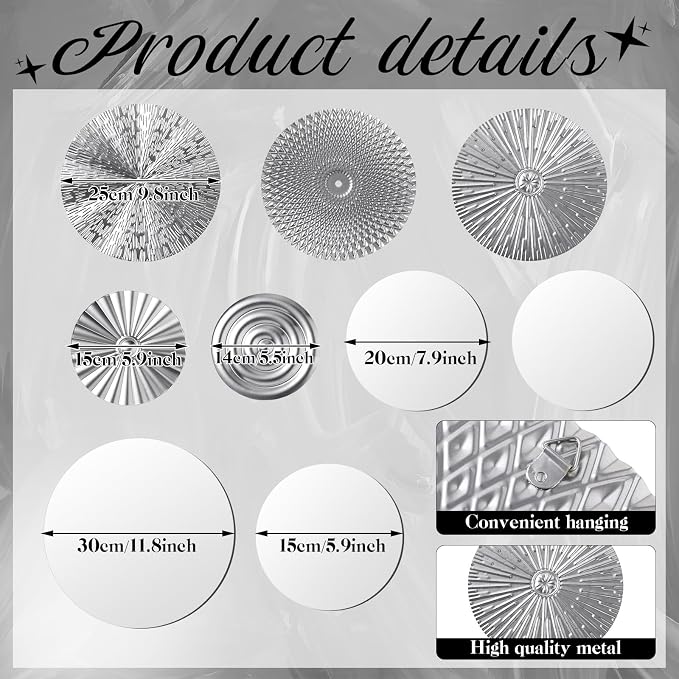 Blulu 9 Pcs Silver Mirror Wall Decor Metal Round Home Art Decor Decorative Modern Circle Mirror Wall Art Sculpture Hanging Decorations for Home Living Room Office - Image 3