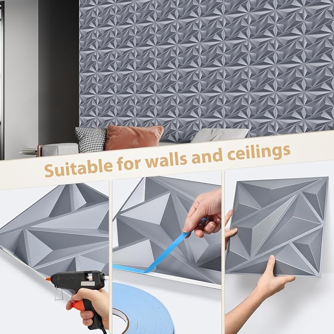 Heikki 30 Pack 3D Wall Panel for Interior Wall Décor, PVC Flower Textured Wall Panels for Living Room Bedroom Hotel Office, 11.8"x11.8", Double-Sided Tape (Gray-DJZ) - Image 3