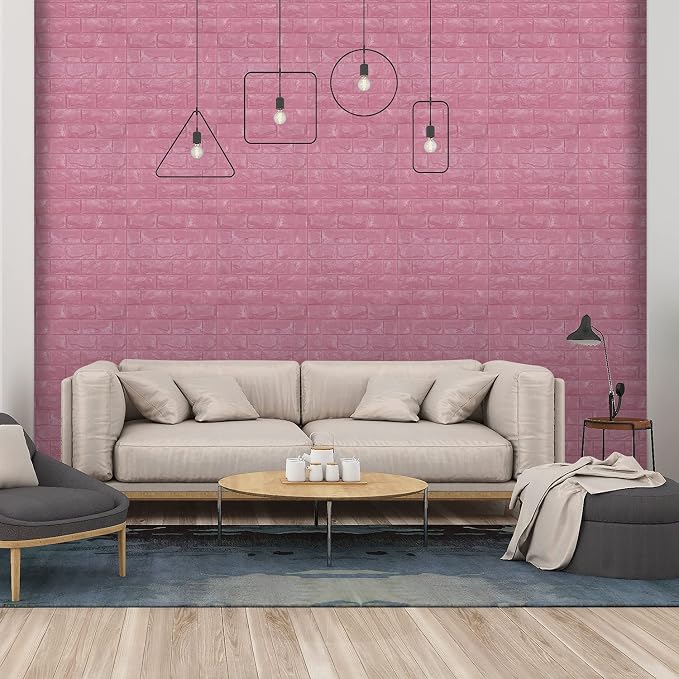30PCS 3D Wall Panels Peel and Stick Faux Brick Wallpaper Pink Self Adhesive Foam Brick Paneling Faux Stone Wall Panels (30PCS, Pink) - Image 2