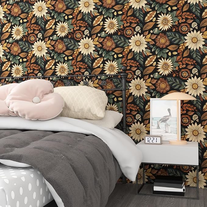 Laatse Boho Wallpaper Peel and Stick 17.5"x118", Black Brown Contact Paper | Self Adhesive/Removable/Waterproof/Thick Vinyl Wall Paper for Bathroom Bedroom Shelf Cabinet Drawer,Prepasted,Easy Peel - Image 4