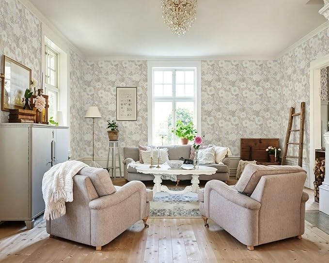 Peel and Stick Wallpaper Floral Beige Contact Paper Vintage Wallpaper Neutral Cottage Boho Farmhouse Removable Renter Friendly Waterproof Wall Paper for Cabinets Kitchen Botanical Vinyl 197" x 17.3" - Image 5