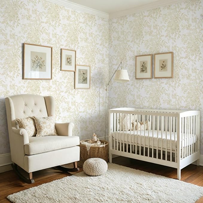 Heraod Floral Peel and Stick Wallpaper Boho Beige Contact Paper Toile Leaf Wall Paper Removable Self Adhesive Stick on Wallpaper for Nursery Bathroom Bedroom Renter Friendly Vinyl Roll 17.3''X196'' - Image 8
