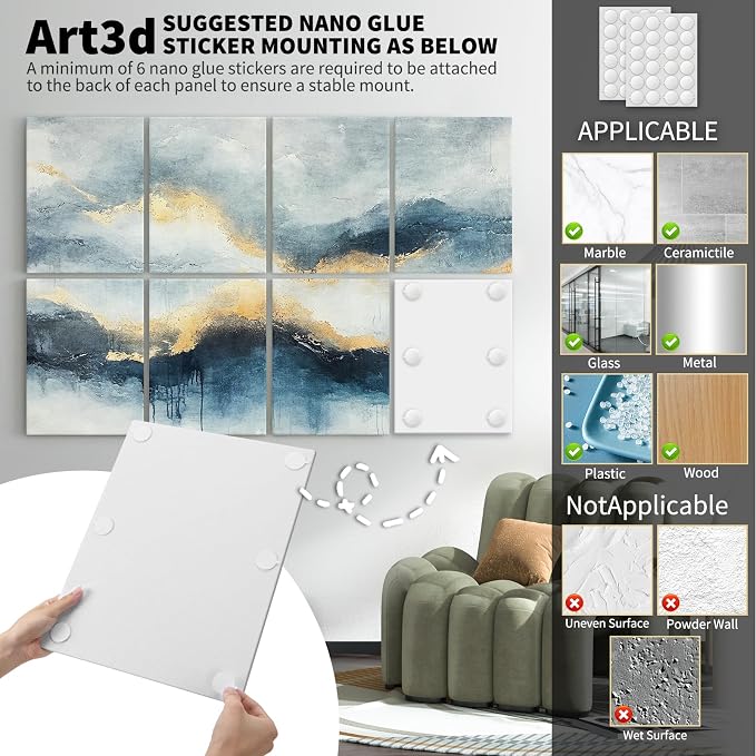 Art3d Acoustic Wall Panels, 48 x 32 in Set, 8-Pack Decorative Wall Art | UV-printed polyester, helps reduce echo, sound absorbing decor for living room, bedroom, office, studio and gaming room - Image 6
