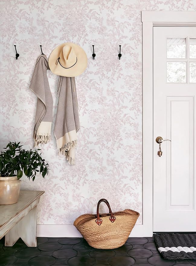Heroad Pink Peel and Stick Wallpaper Vintage Floral Contact Paper Boho Flower Removable Wall Paper Self Adhesive Stick On Wallpaper for Girls Bedroom Bathroom Renter Friendly Vinyl Roll 17.3''X196'' - Image 4