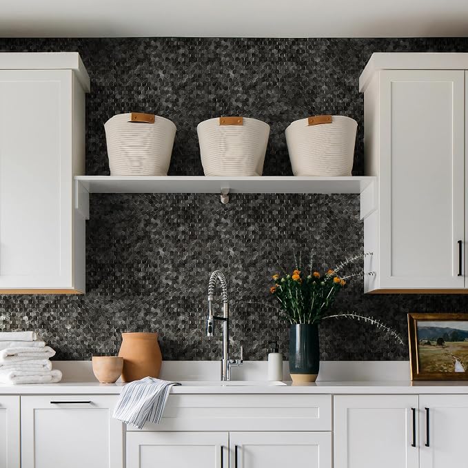 STICKGOO Peel and Stick Backsplash Tiles, Stick on Mosaic Self Adhesive Tiles, 3D Hexagon Backsplash for Kitchen Bathroom Fireplace Vanity (8PCS, Gunmetal Gray) - Image 9