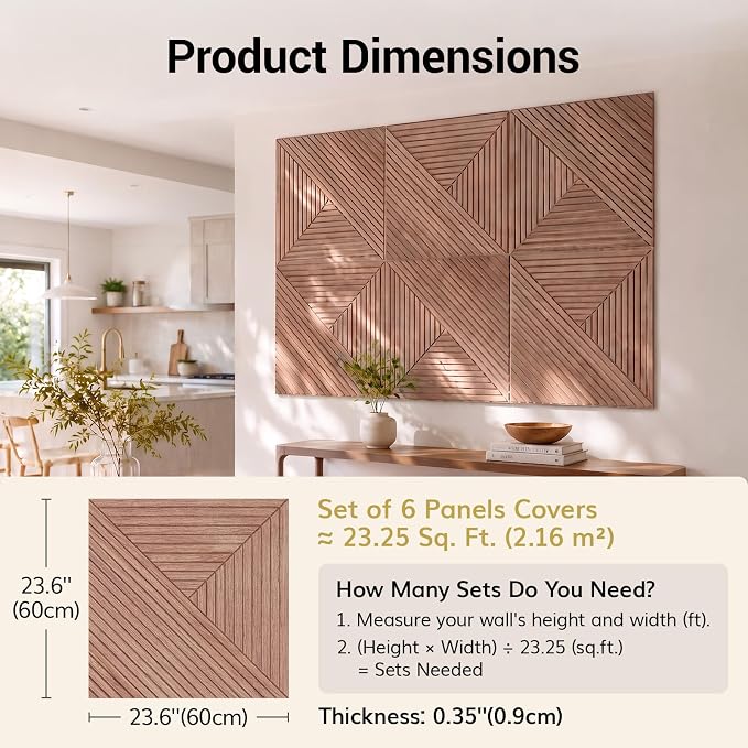 TONOR Acoustic Wall Panels Peel and Stick, 6 Pack 23.6''x23.6''-23.25 sq.ft. High-Density Acoustic Wood Panels Alternative. Soundproof Wall Panels for Interior Wall Decor, Home, Bedroom, Walnut - Image 2
