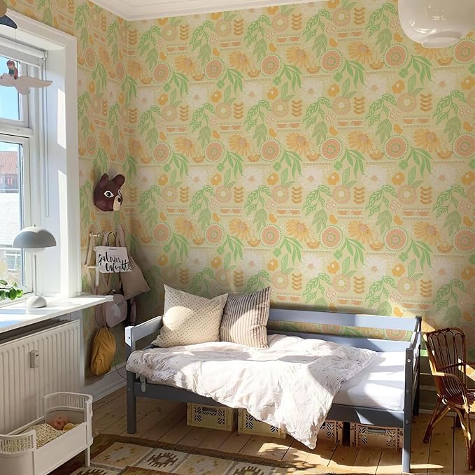 Simon&Siff Boho Floral Wallpaper Peel and Stick, 17.3" x 480" | Removable Contact Paper Dark Botanical Flowers Wall Mural for Decorative Bedroom Bathroom Home Wall - Image 2