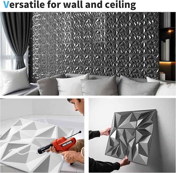 Art3d 33-Pack Modern Diamond Textured 3D Wall Panels, 12 x 12 in, Silver | Light PVC, Waterproof, Scratch Proof, Decorative Wall, Ideal for Home, Office & Commercial Spaces - Image 5