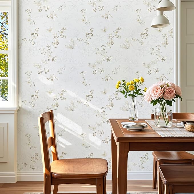 Ismoon 17.3"x78.7"Peel and Stick Wallpaper Boho Vintage Floral Wallpaper Beige/Brown Butterfly Contact Paper for Cabinets Removable Self-Adhesive Wall Paper Bedroom Covering Wall Decorative Vinyl - Image 6