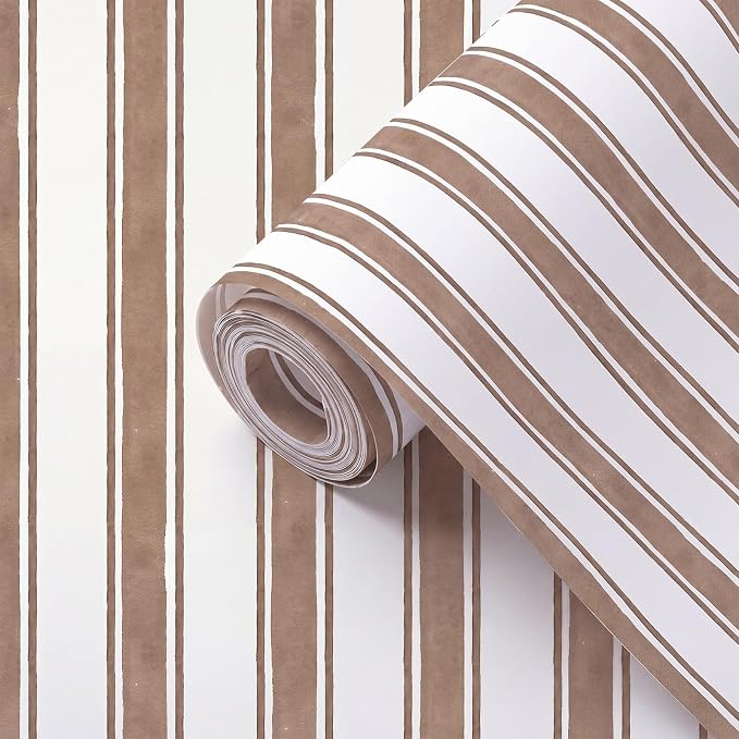 Affrolling Striped Peel and Stick Wallpaper 15.75"x118.11",Brown | Watercolor Self Adhesive Contact Paper, Removable for Bedroom Cabinet Furniture, Cute Decor for Nursery Craft Room DIY - Image 2