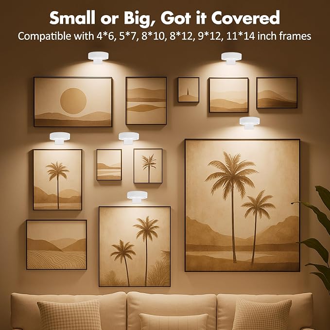 Picture Lights for Wall, Wireless Poster Lights Battery Operated, White | LED Magnetic Painting Light with Remote Dimmable, Timer＆3 Lighting Modes, Art Display Puck Light for Frame Portrait, 3 Pack - Image 7
