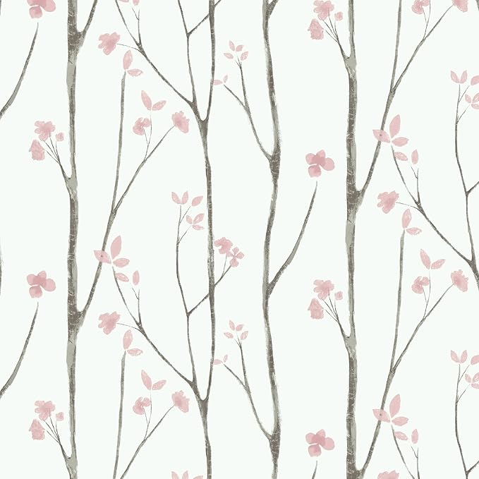 Timeet 197"x16" Floral Wallpaper Peel and Stick Wallpaper White and Pink Wallpaper Boho Self Adhesive Removable Wallpaper for Living Room Bedroom Bathroom Decor by Timeet