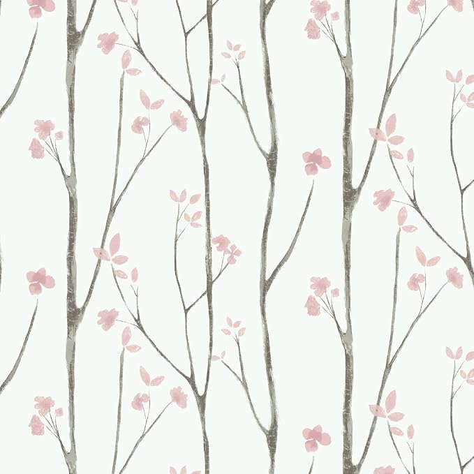 Timeet Floral Wallpaper White and Pink Wall Paper Peel and Stick Modern Contact Paper Removable Self-Adhesive Bedroom Bathroom 16" x 78.7" by Timeet