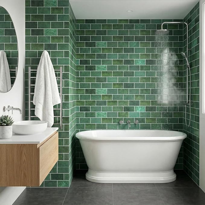 Arttown Peel and Stick 3D Wall Backsplash, 20-Sheet, 12" × 12" Green | Subway Tiles Self Adhesive Thicker Design Wall Tile Panel Wallpaper for Kitchen Bathroom Balcony Rental Housing - Image 4