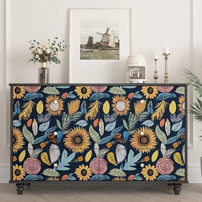 Laatse Boho Wallpaper Peel and Stick 17.5"x118", Blue Yellow Contact Paper | Self Adhesive/Removable/Waterproof/Thick Vinyl Wall Paper for Bathroom Bedroom Shelf Cabinet Drawer,Prepasted,Easy Peel - Image 3
