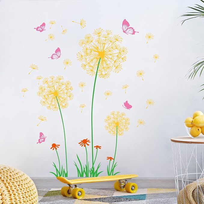 Removable 3D Dandelion Wall Decals Flowers and Flying Butterfly Wall Stickers Murals Self-adhesive Peel and Stick Falling Dandelions Decor for Girls Bedroom Living Room Nursery Baby Children's - Image 3